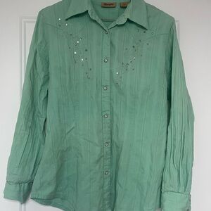 Wrangler Green Button Down Shirt with Embellishments